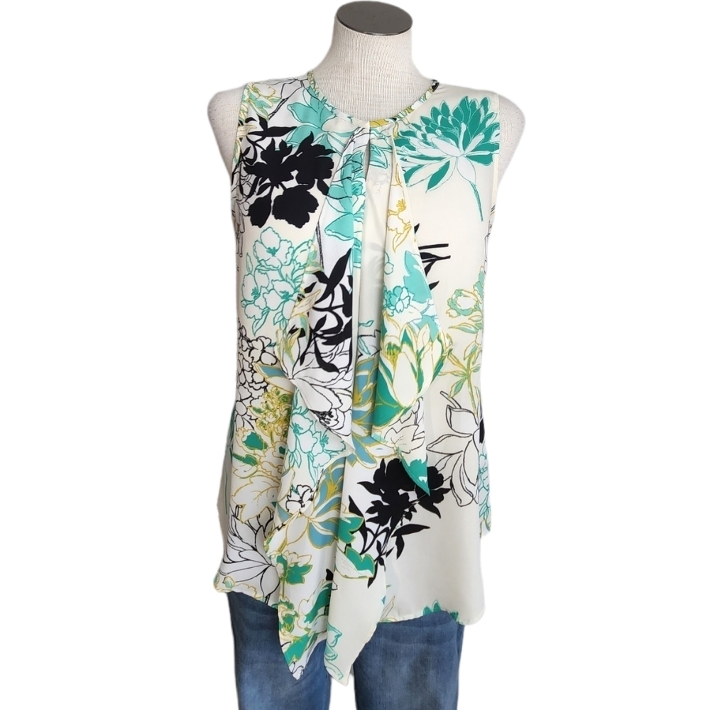 Van Heusen Pleated Front Sleeveless V- Neck Abstract Print Tunic Size SP NWOT